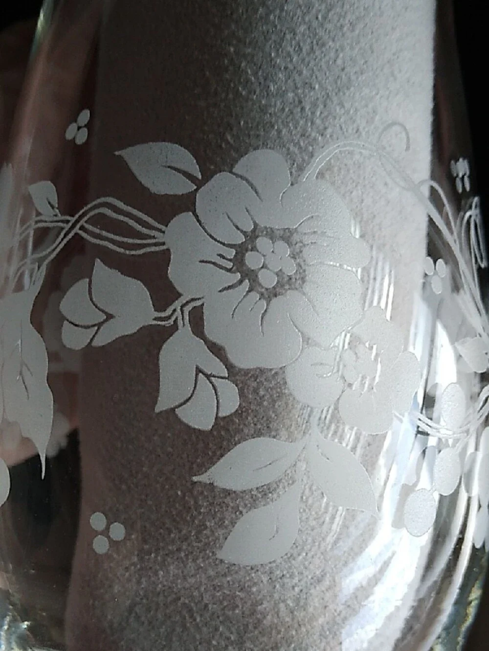 Vintage Clear Floral Etched Glass Vase
